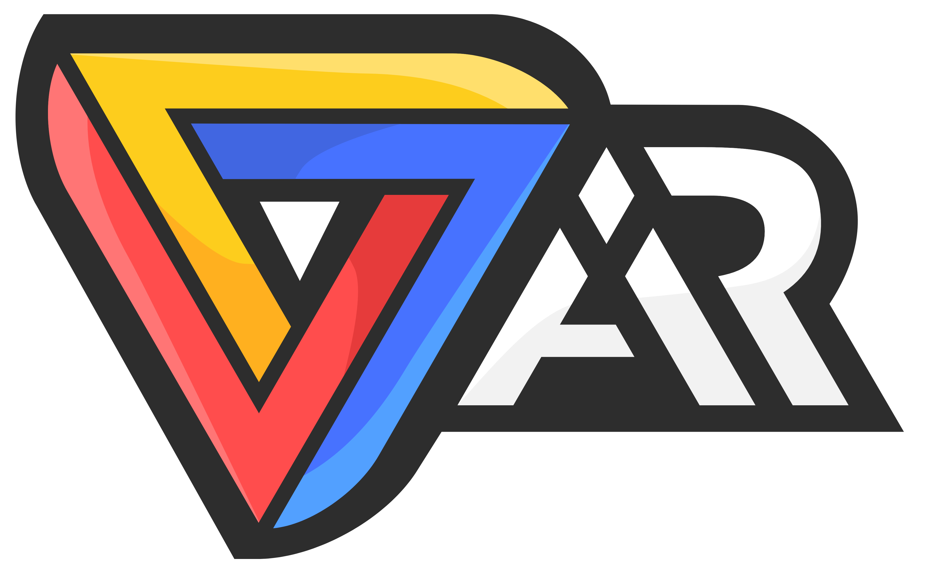An Imagined Reality Logo with inverted triangle with red, yellow and blue